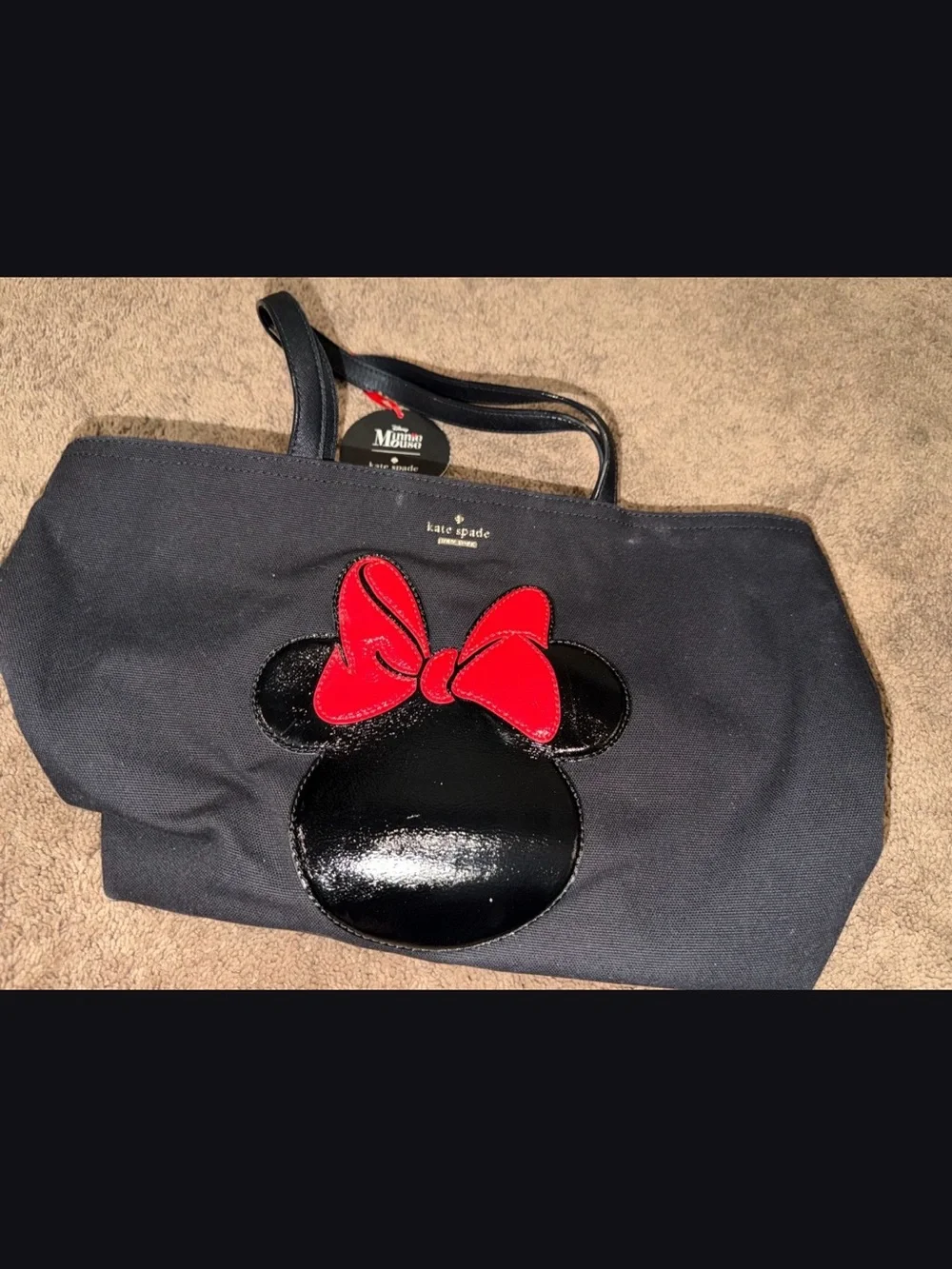 kate spade black tote with red bow Minnie silhouette